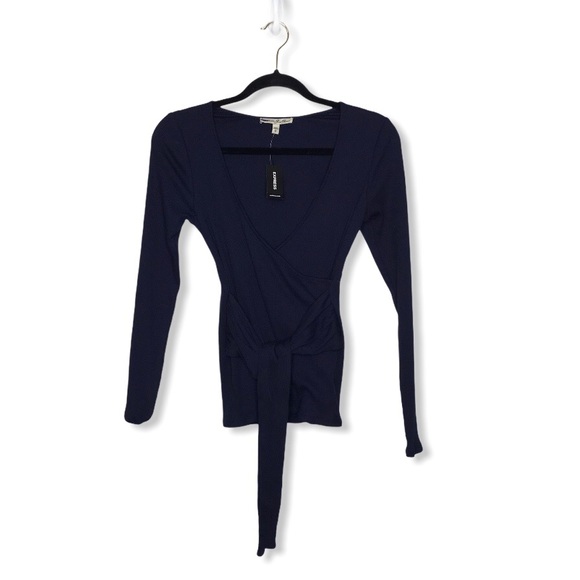 Express-Navy Ribbed Criss Cross Sweater-NWT-Sz Small - Picture 1 of 6